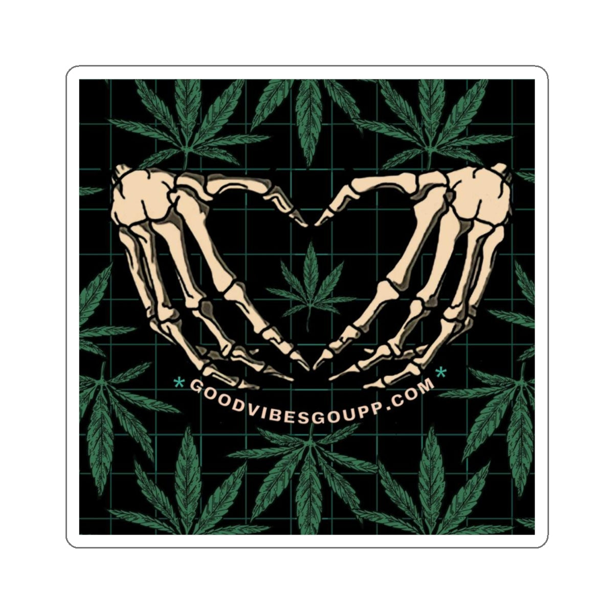 Stoner Love Sticker -Vinyl White or Transparent Kiss-Cut Stickers - 4 Sizes - Weed Pot Joints - Black Green skeleton heart hand - Gothic 420