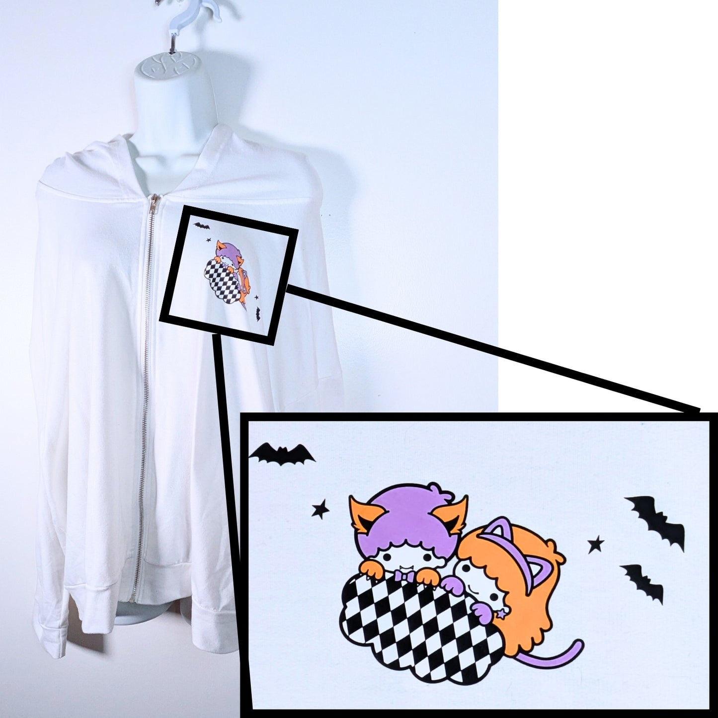 White Crop Hoodie with Kawaii Inspired Little Twin Stars ๐