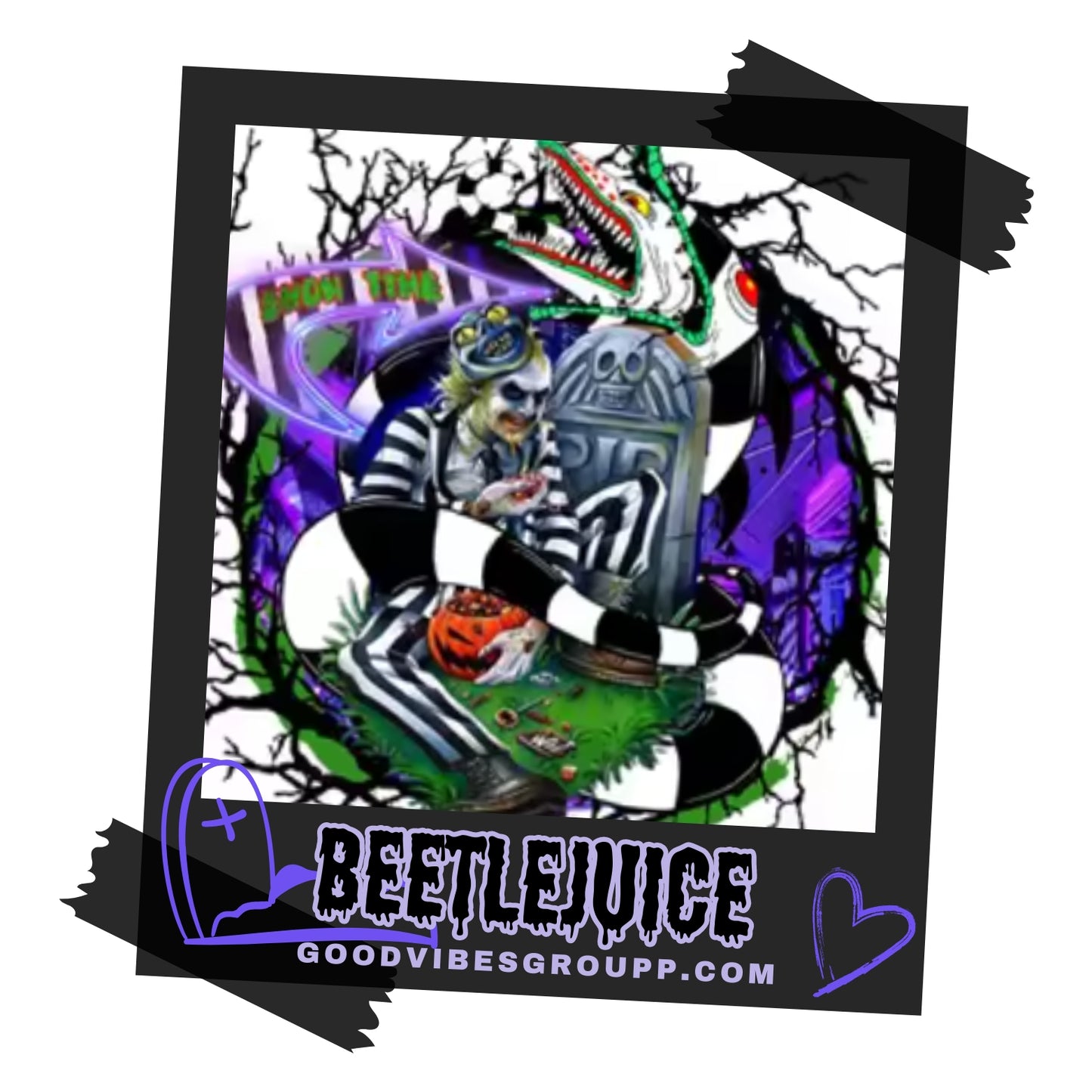Tie-Dye Zip-Up Hoodie with Beetlejuice Inspired Graphic ๐