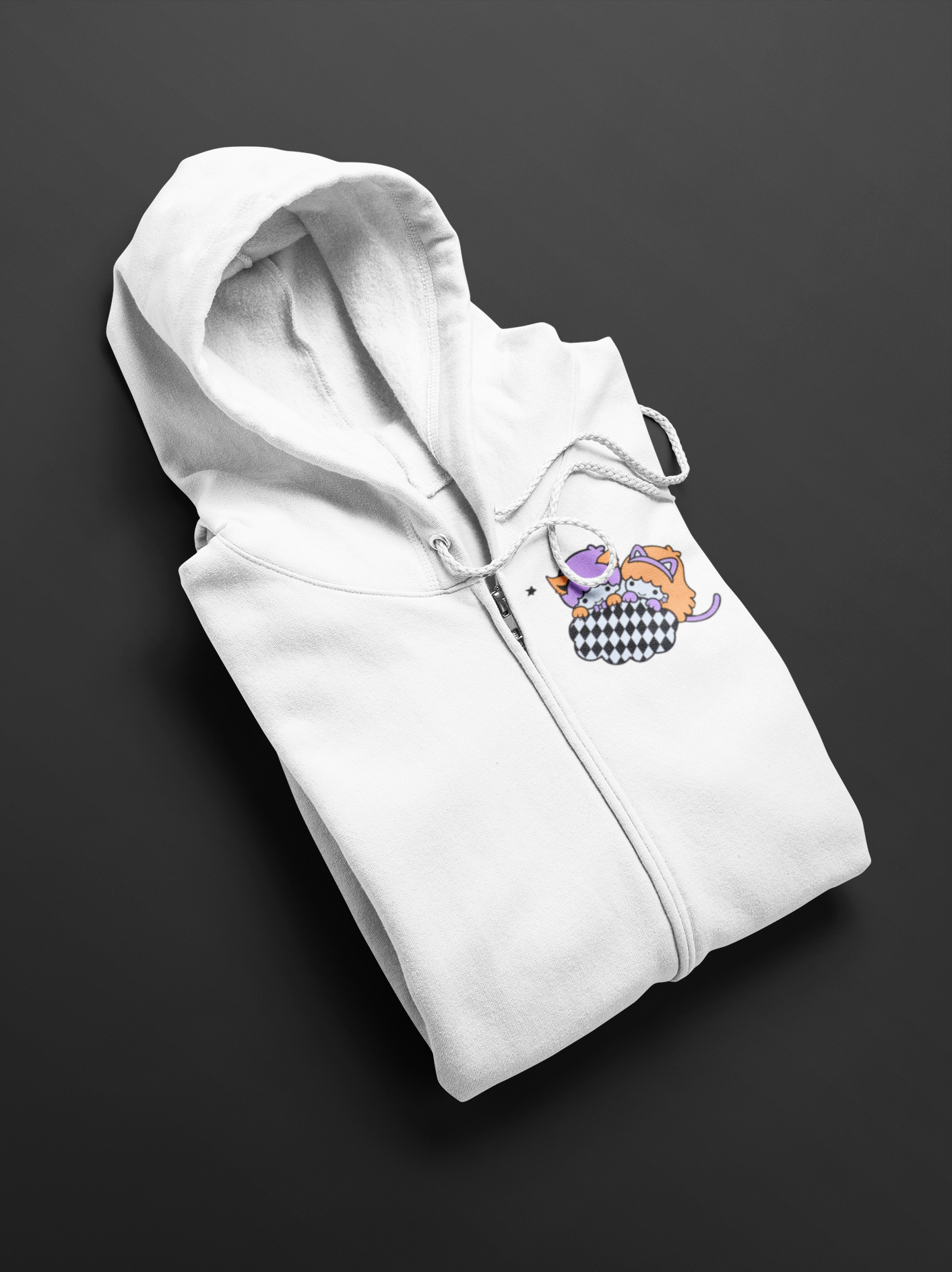 White Crop Hoodie with Kawaii Inspired Little Twin Stars ๐