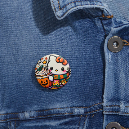 Fall Kitty Pumpkin Spice Latte Pin Buttons