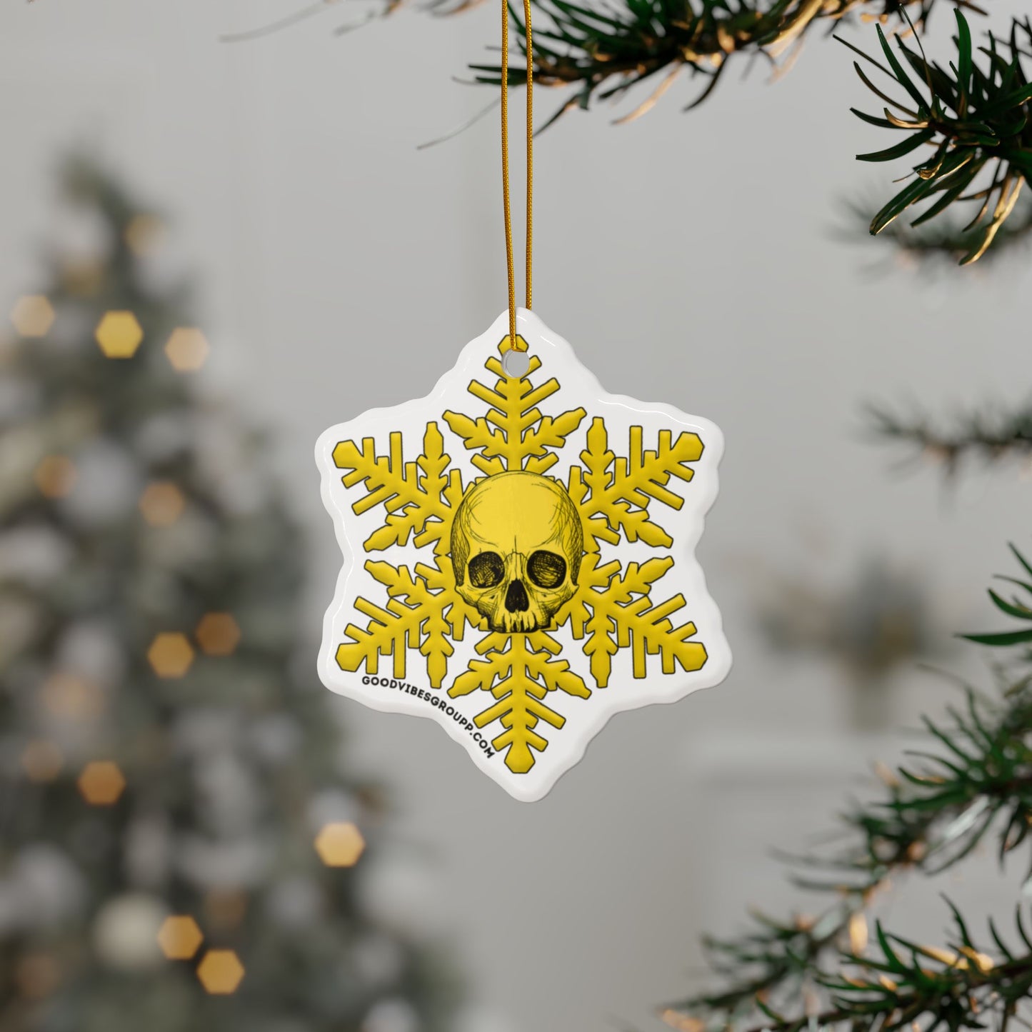 Yellow Skull Snowflake Christmas Ornament 1pc, 3pcs, 5pcs, or 10pcs