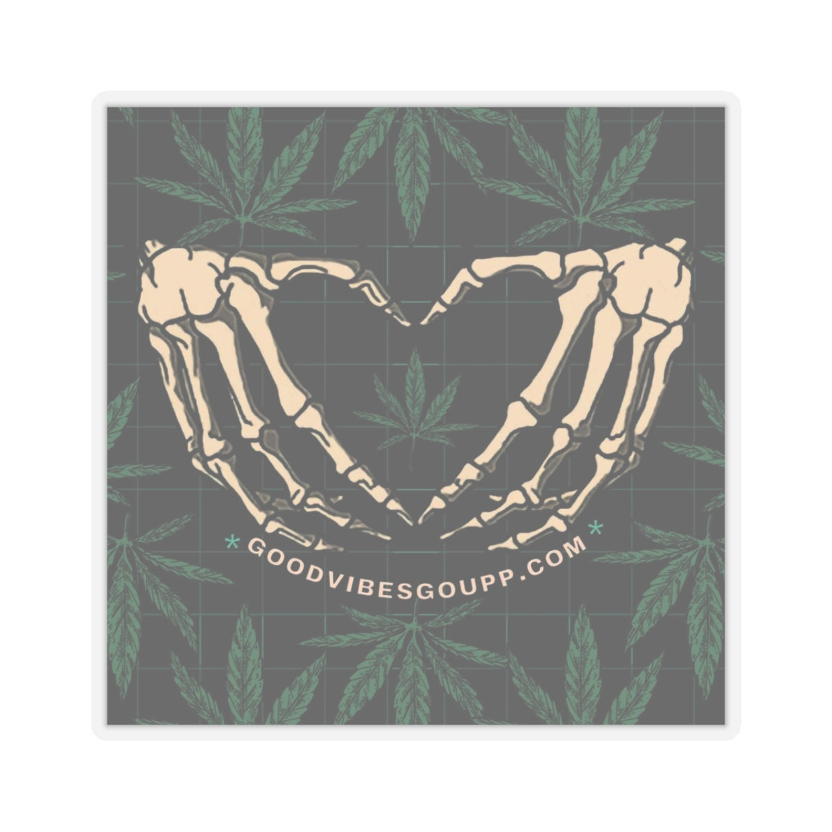 Stoner Love Sticker -Vinyl White or Transparent Kiss-Cut Stickers - 4 Sizes - Weed Pot Joints - Black Green skeleton heart hand - Gothic 420