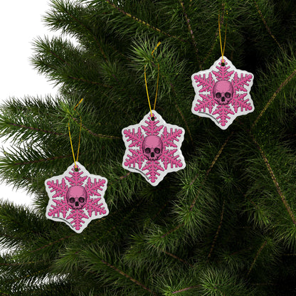 Pink Skull Snowflake Christmas Ornament 1pc, 3pcs, 5pcs, or 10pcs