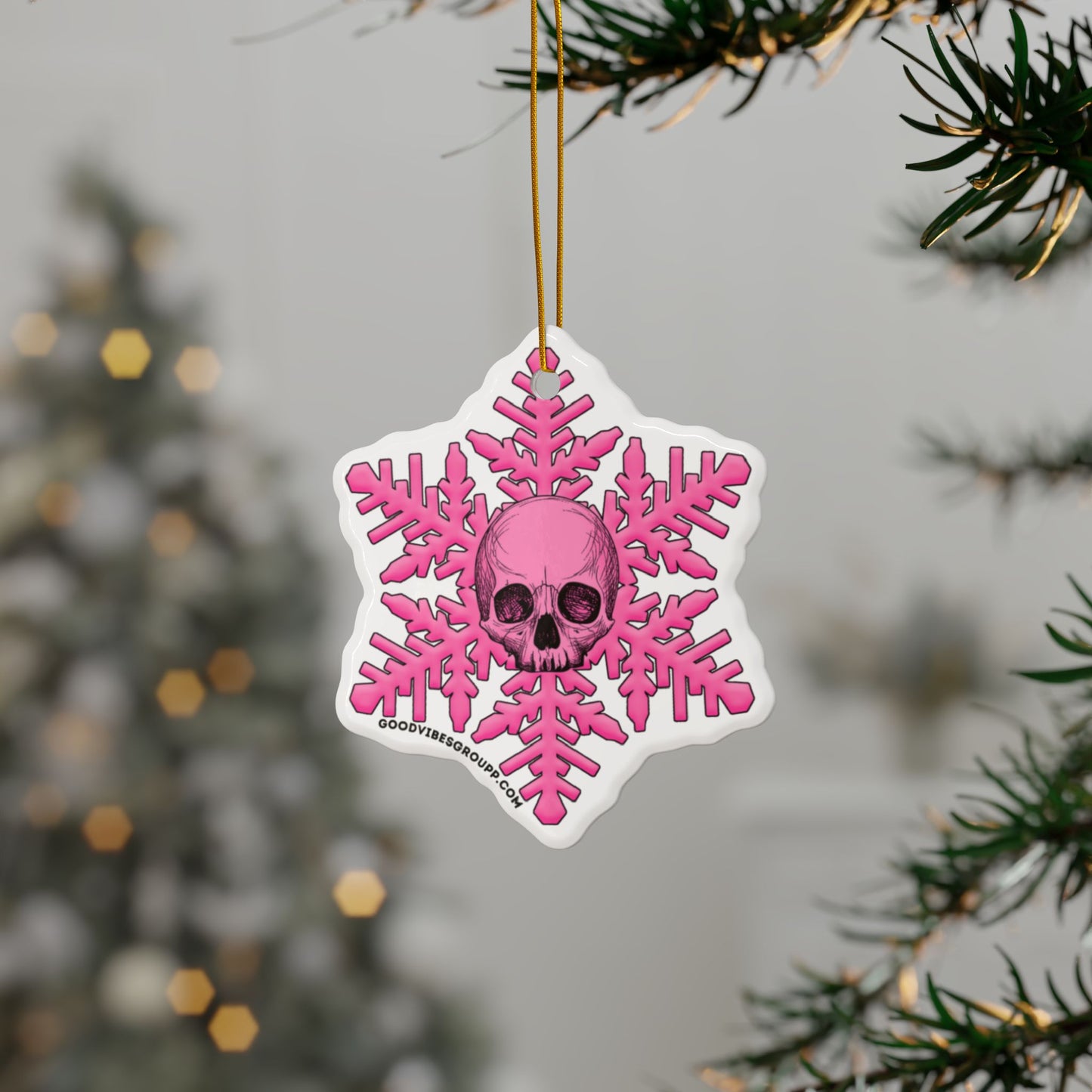 Pink Skull Snowflake Christmas Ornament 1pc, 3pcs, 5pcs, or 10pcs