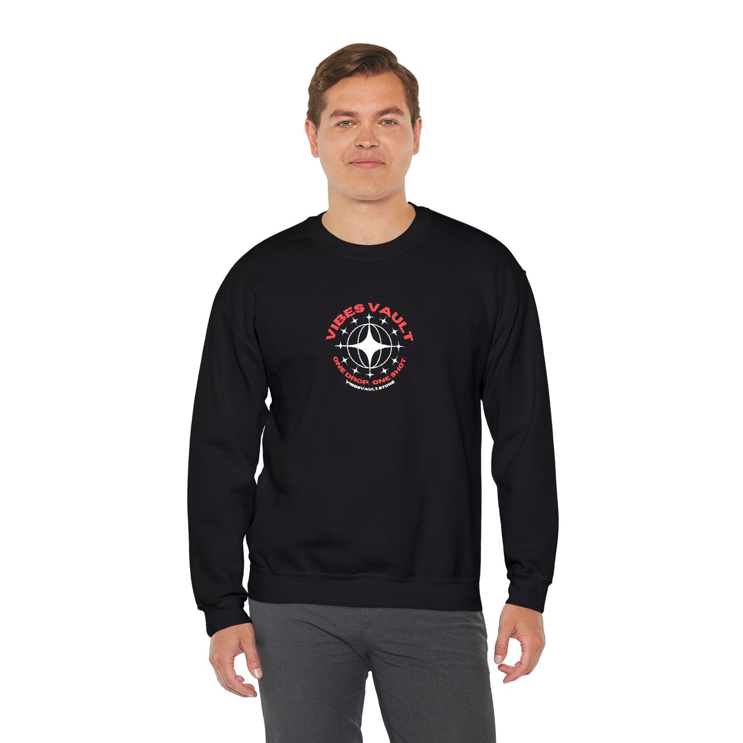 Vibes Vault Logo Sweatshirt with Globe Stars Unisex Heavy Crewneck