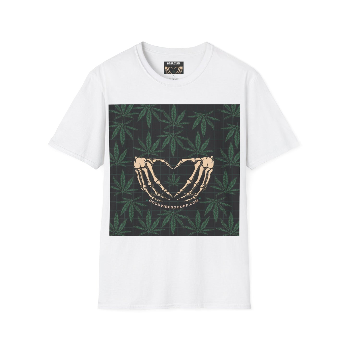 Stoner T-Shirt - Black Green Skeleton Heart Weed Leaf Tee - Magical Marijuana Shirt - Cute Cannabis Top - Goth Clothes with Bones Love Weed