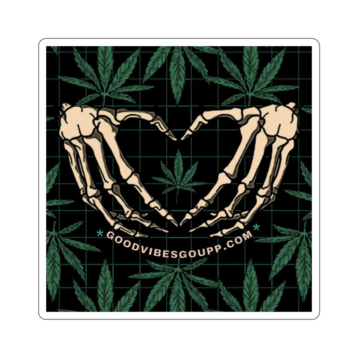 Stoner Love Sticker -Vinyl White or Transparent Kiss-Cut Stickers - 4 Sizes - Weed Pot Joints - Black Green skeleton heart hand - Gothic 420