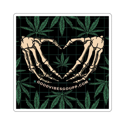 Stoner Love Sticker -Vinyl White or Transparent Kiss-Cut Stickers - 4 Sizes - Weed Pot Joints - Black Green skeleton heart hand - Gothic 420