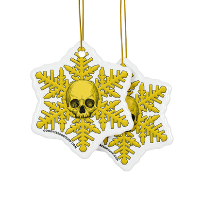 Yellow Skull Snowflake Christmas Ornament 1pc, 3pcs, 5pcs, or 10pcs