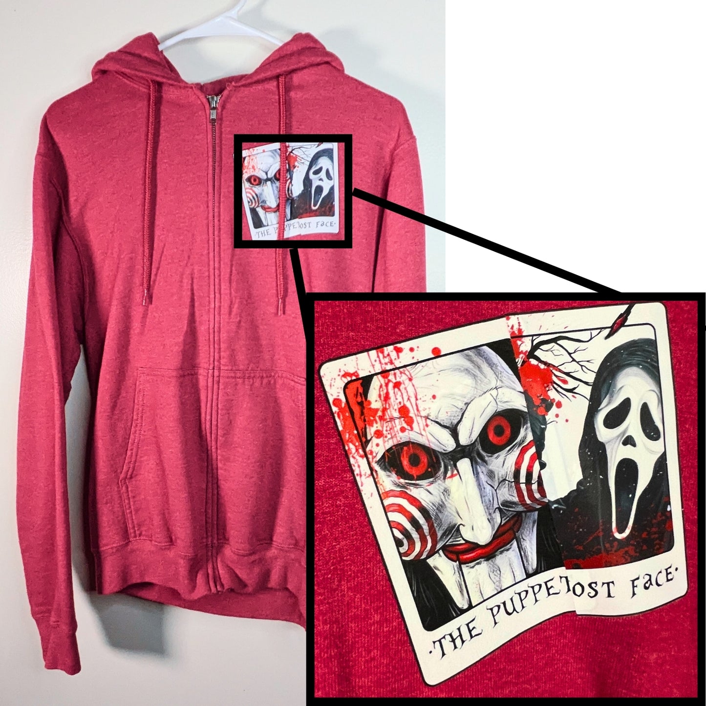 Red Jigsaw and Scream Inspired Zip-Up Hoodie 🔪