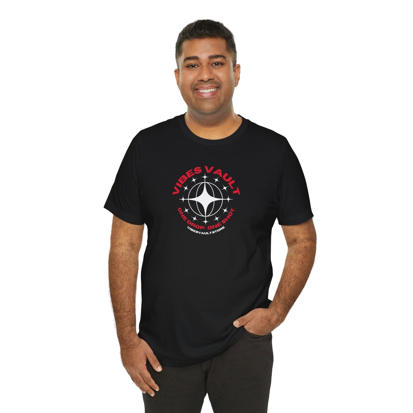 Vibes Vault Logo Unisex Graphic T-Shirt with Globe Stars