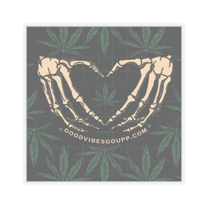 Stoner Love Sticker -Vinyl White or Transparent Kiss-Cut Stickers - 4 Sizes - Weed Pot Joints - Black Green skeleton heart hand - Gothic 420