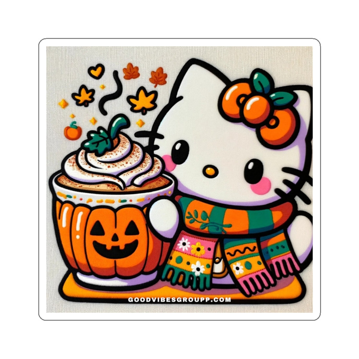 Fall Kitty Pumpkin Spice Latte Stickers Black ☕️