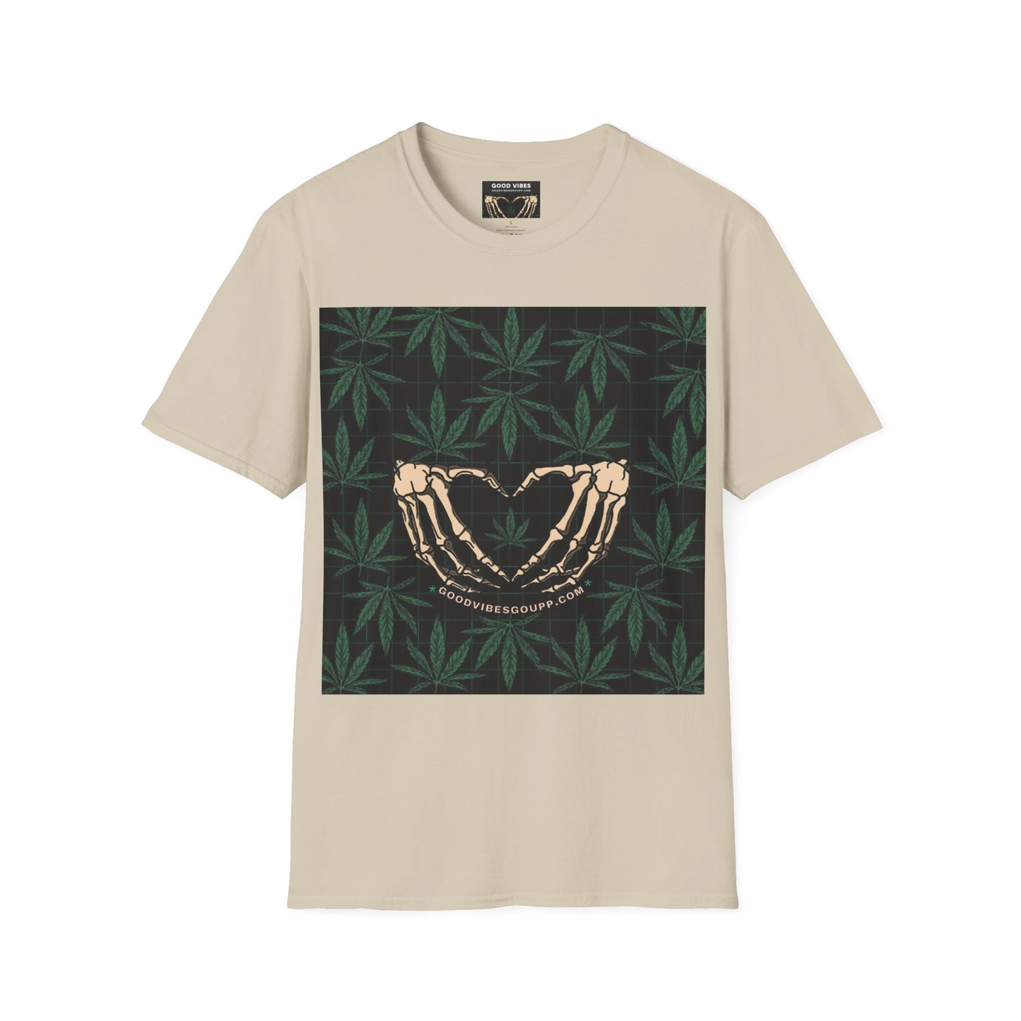 Stoner T-Shirt - Black Green Skeleton Heart Weed Leaf Tee - Magical Marijuana Shirt - Cute Cannabis Top - Goth Clothes with Bones Love Weed