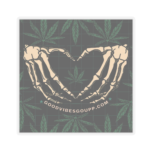 Stoner Love Sticker -Vinyl White or Transparent Kiss-Cut Stickers - 4 Sizes - Weed Pot Joints - Black Green skeleton heart hand - Gothic 420