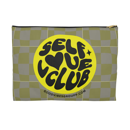 Self Love Club Accessory Pouch, Smiley Face Zip Bag, Retro Pattern Makeup Organizer, Yellow Travel Pouch, Positive Vibes Phone Charger