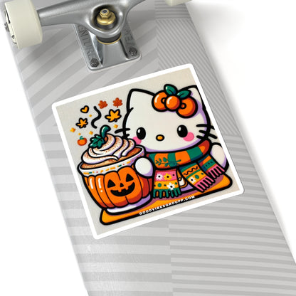 Fall Kitty Pumpkin Spice Latte Stickers Black ☕️