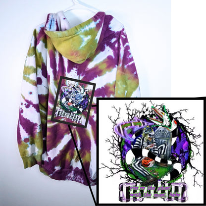 Tie-Dye Zip-Up Hoodie with Beetlejuice Inspired Graphic 💚