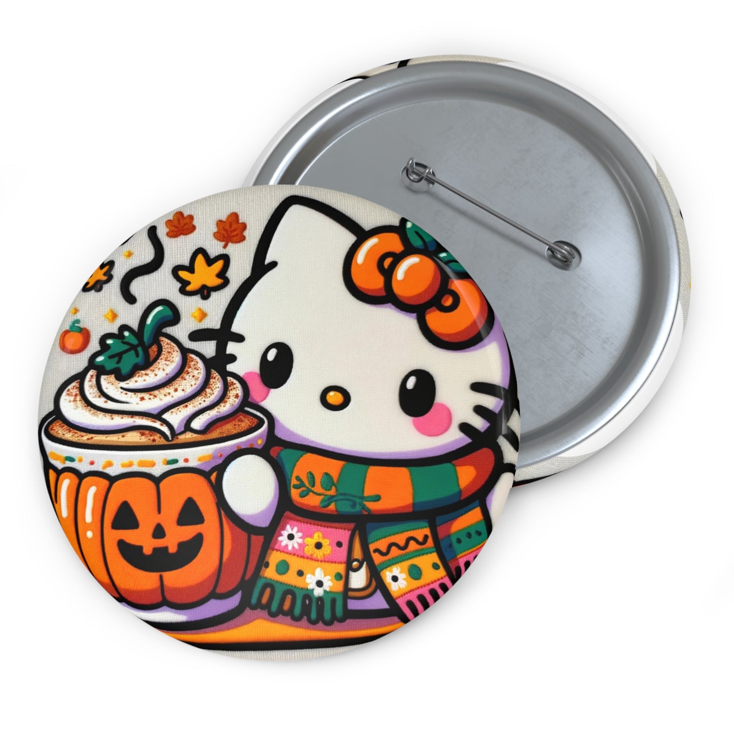 Fall Kitty Pumpkin Spice Latte Pin Buttons