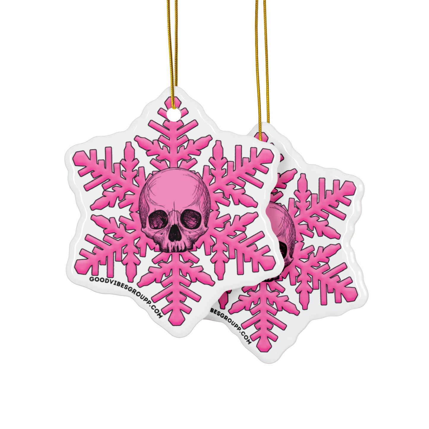 Pink Skull Snowflake Christmas Ornament 1pc, 3pcs, 5pcs, or 10pcs