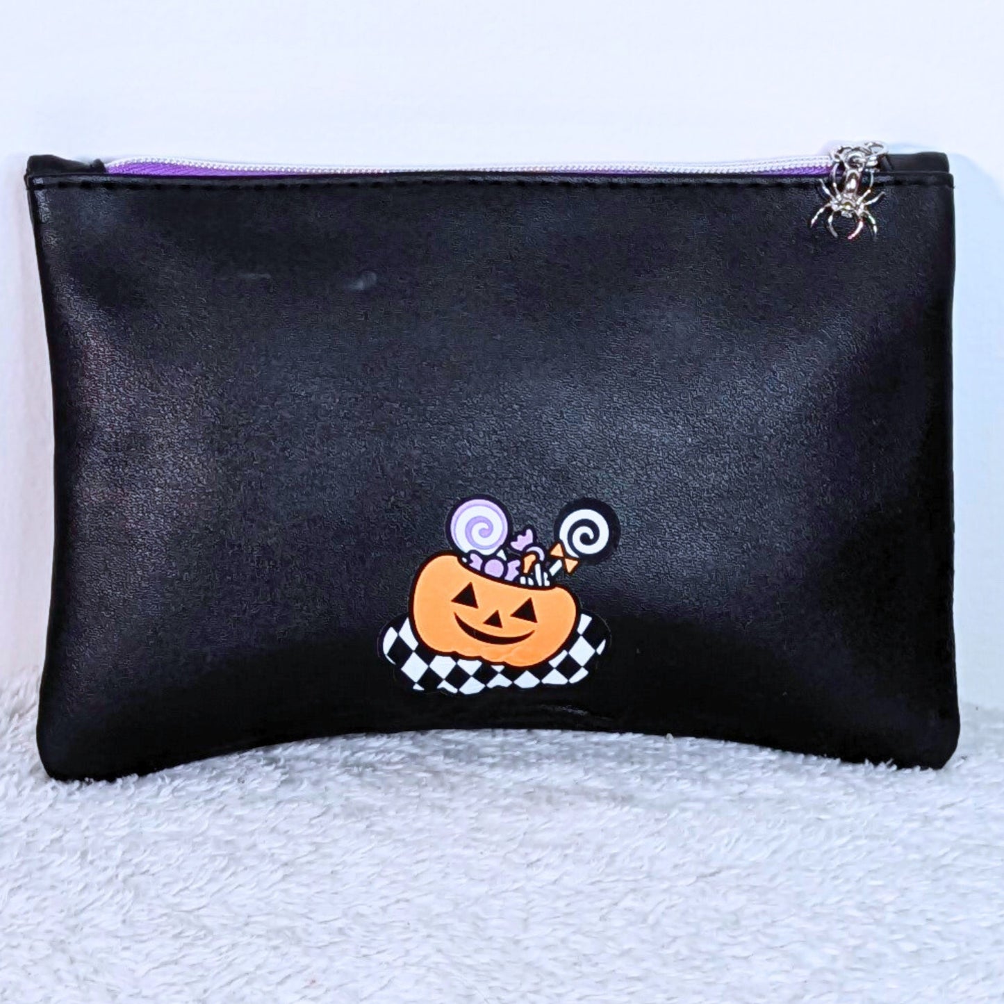 Zip-Close Black Pouch with Spider Keychain 🕷️