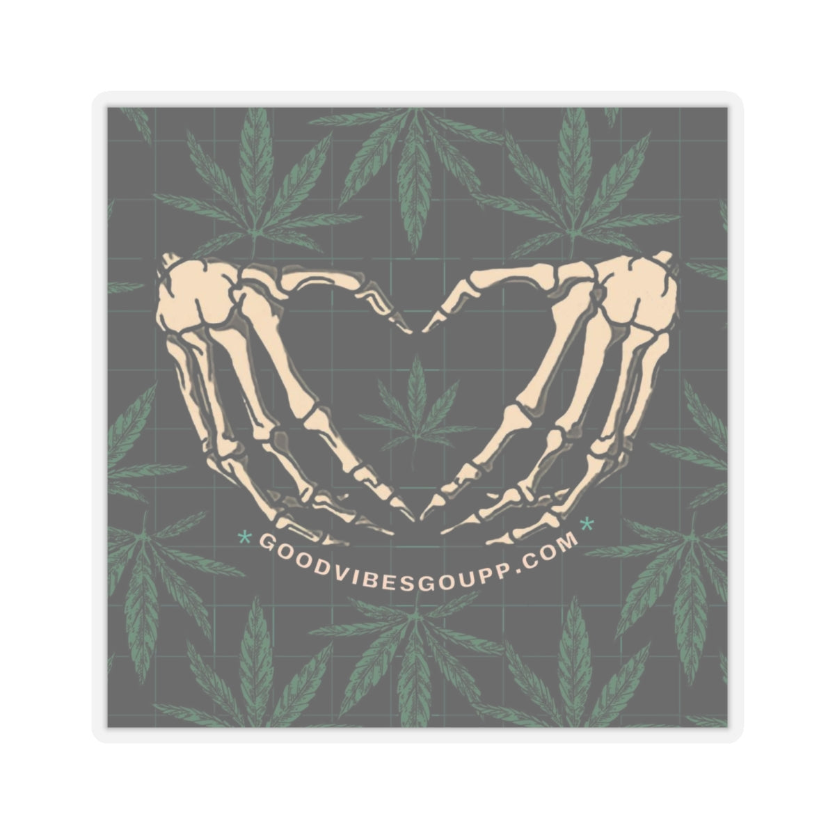 Stoner Love Sticker -Vinyl White or Transparent Kiss-Cut Stickers - 4 Sizes - Weed Pot Joints - Black Green skeleton heart hand - Gothic 420