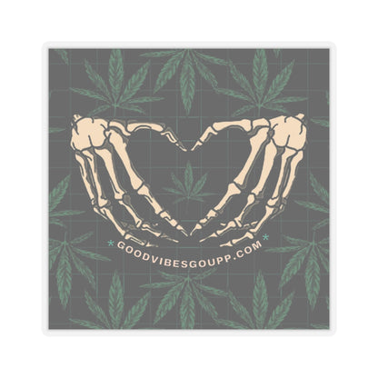 Stoner Love Sticker -Vinyl White or Transparent Kiss-Cut Stickers - 4 Sizes - Weed Pot Joints - Black Green skeleton heart hand - Gothic 420