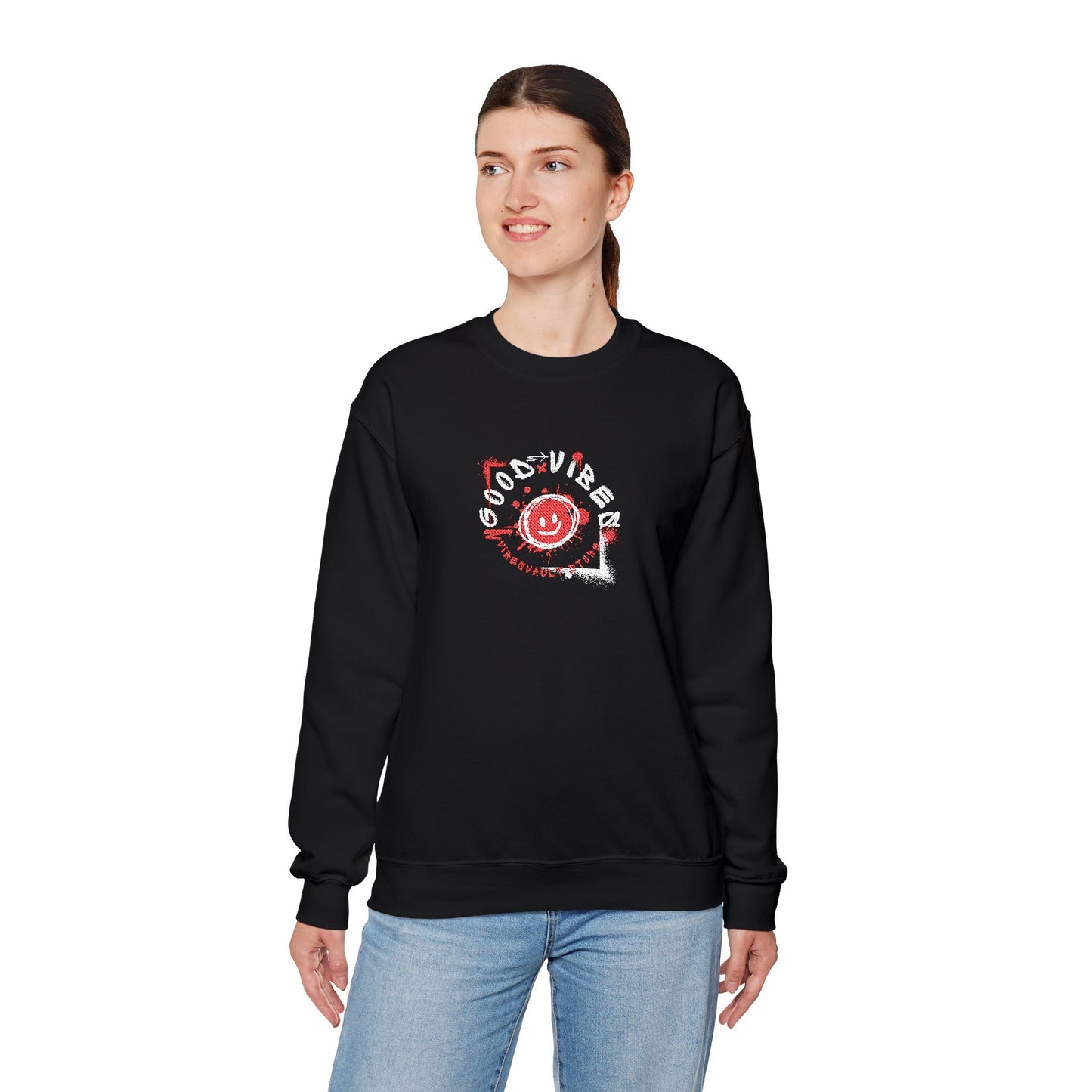 Smile Good Vibes Sweatshirt Unisex Heavy Crewneck