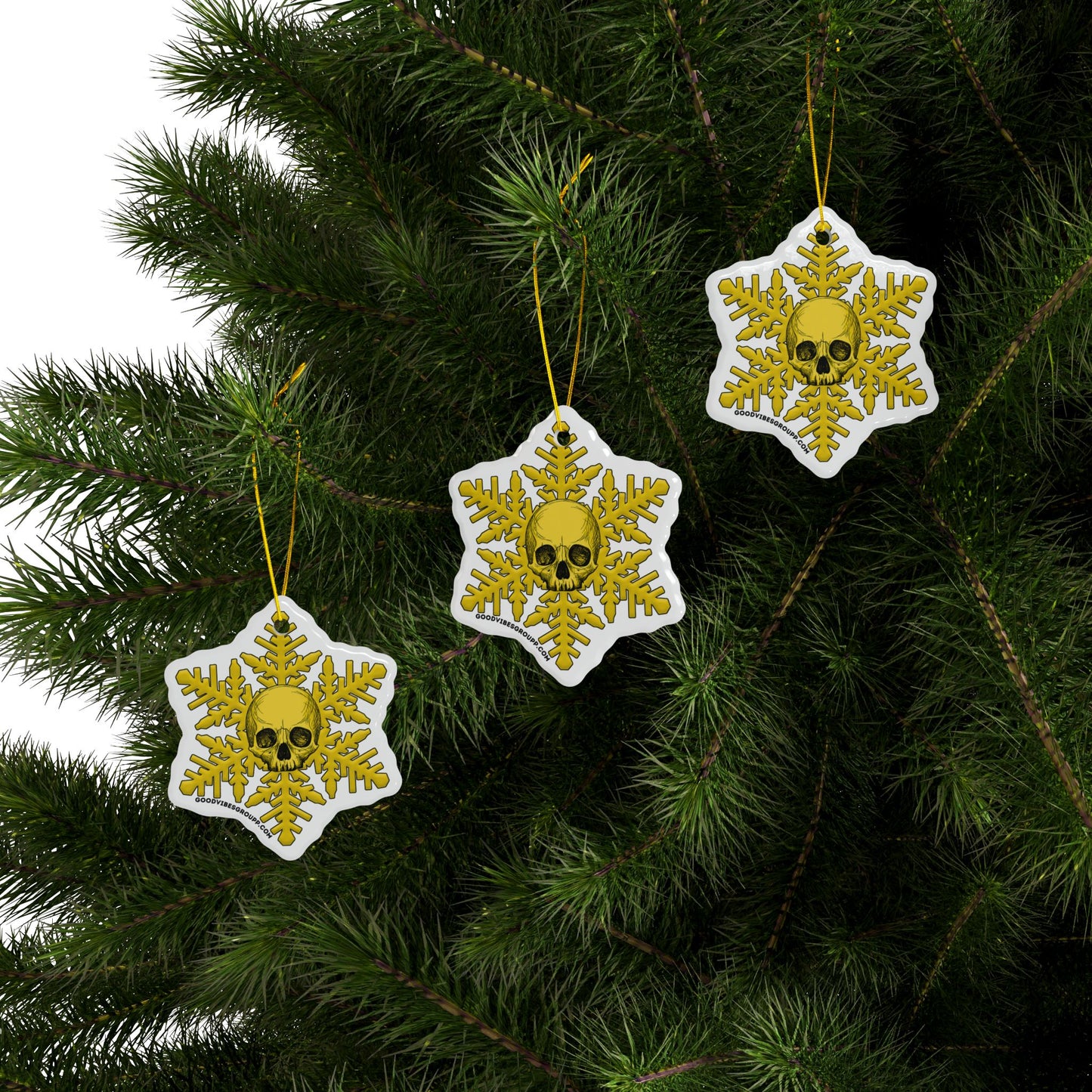 Yellow Skull Snowflake Christmas Ornament 1pc, 3pcs, 5pcs, or 10pcs