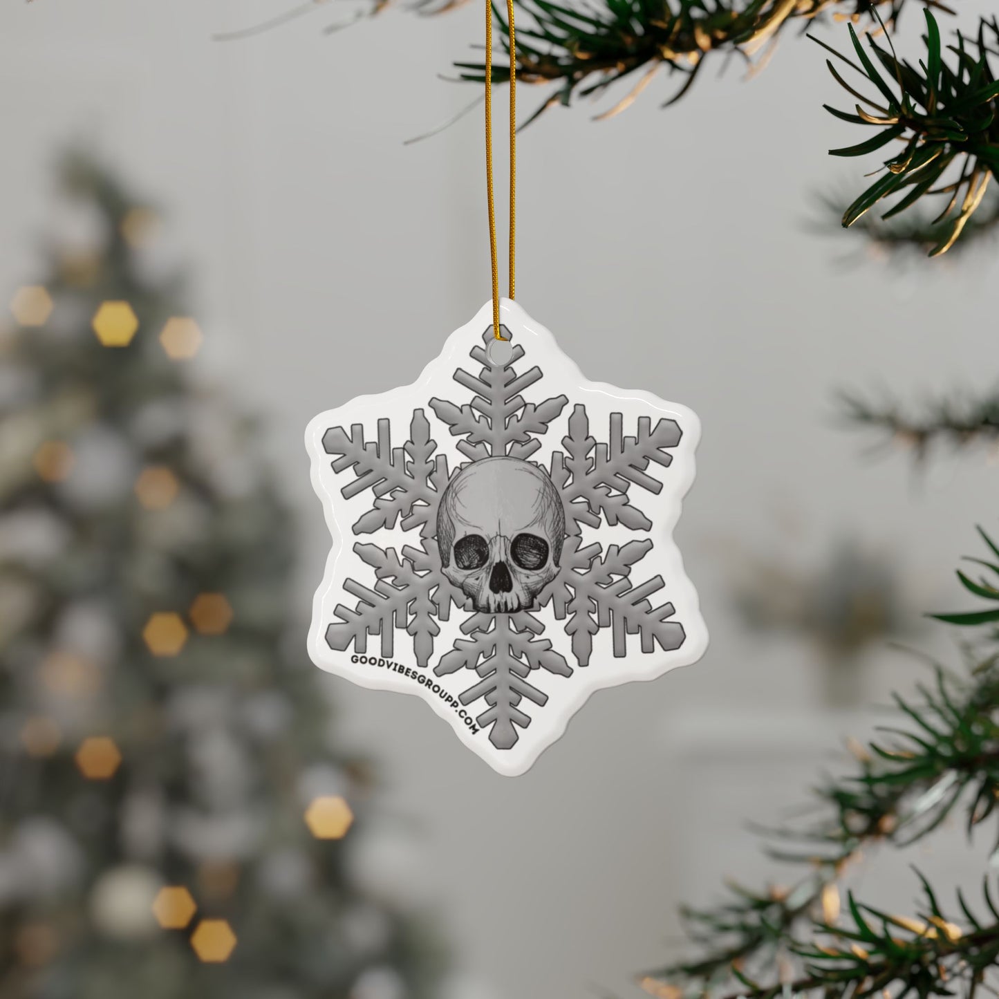 Gray Skull Snowflake Christmas Ornament 1pc, 3pcs, 5pcs, or 10pcs