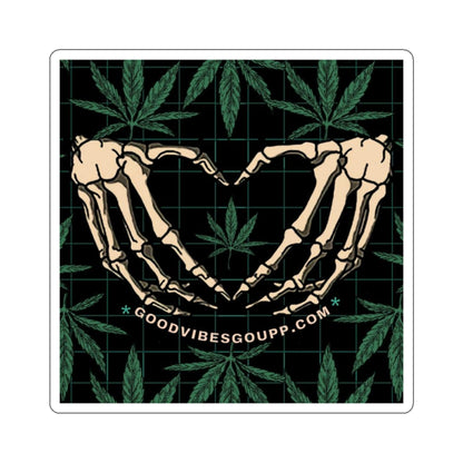 Stoner Love Sticker -Vinyl White or Transparent Kiss-Cut Stickers - 4 Sizes - Weed Pot Joints - Black Green skeleton heart hand - Gothic 420