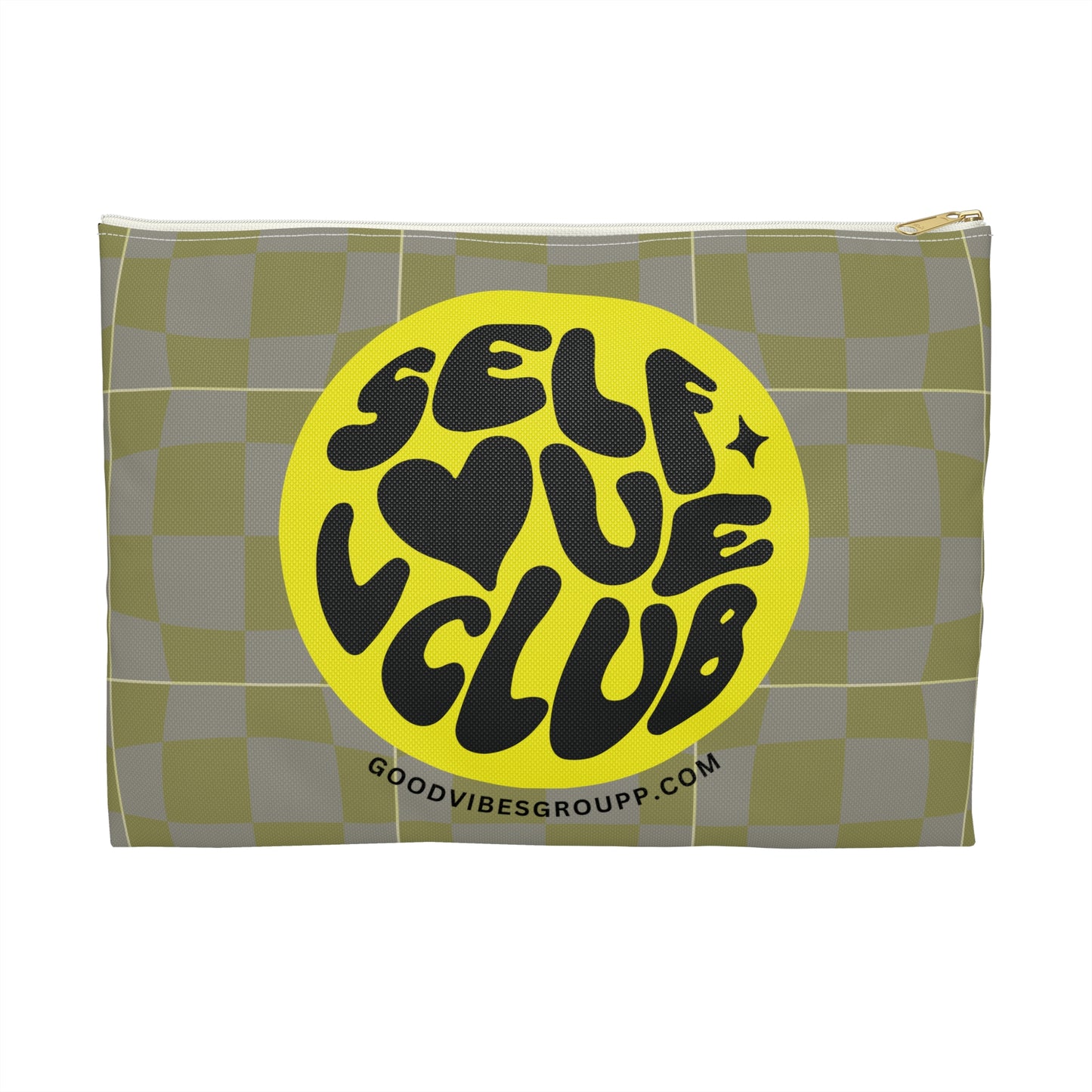 Self Love Club Accessory Pouch, Smiley Face Zip Bag, Retro Pattern Makeup Organizer, Yellow Travel Pouch, Positive Vibes Phone Charger