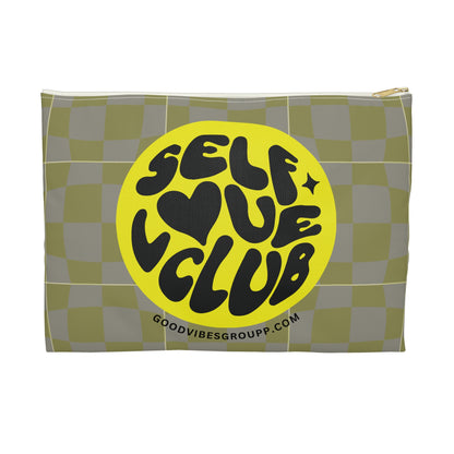 Self Love Club Accessory Pouch, Smiley Face Zip Bag, Retro Pattern Makeup Organizer, Yellow Travel Pouch, Positive Vibes Phone Charger