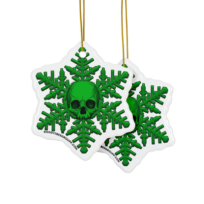 Green Skull Snowflake Christmas Ornament 1pc, 3pcs, 5pcs, or 10pcs