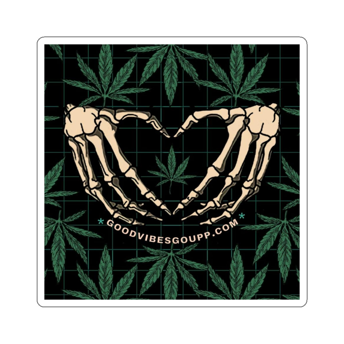 Stoner Love Sticker -Vinyl White or Transparent Kiss-Cut Stickers - 4 Sizes - Weed Pot Joints - Black Green skeleton heart hand - Gothic 420