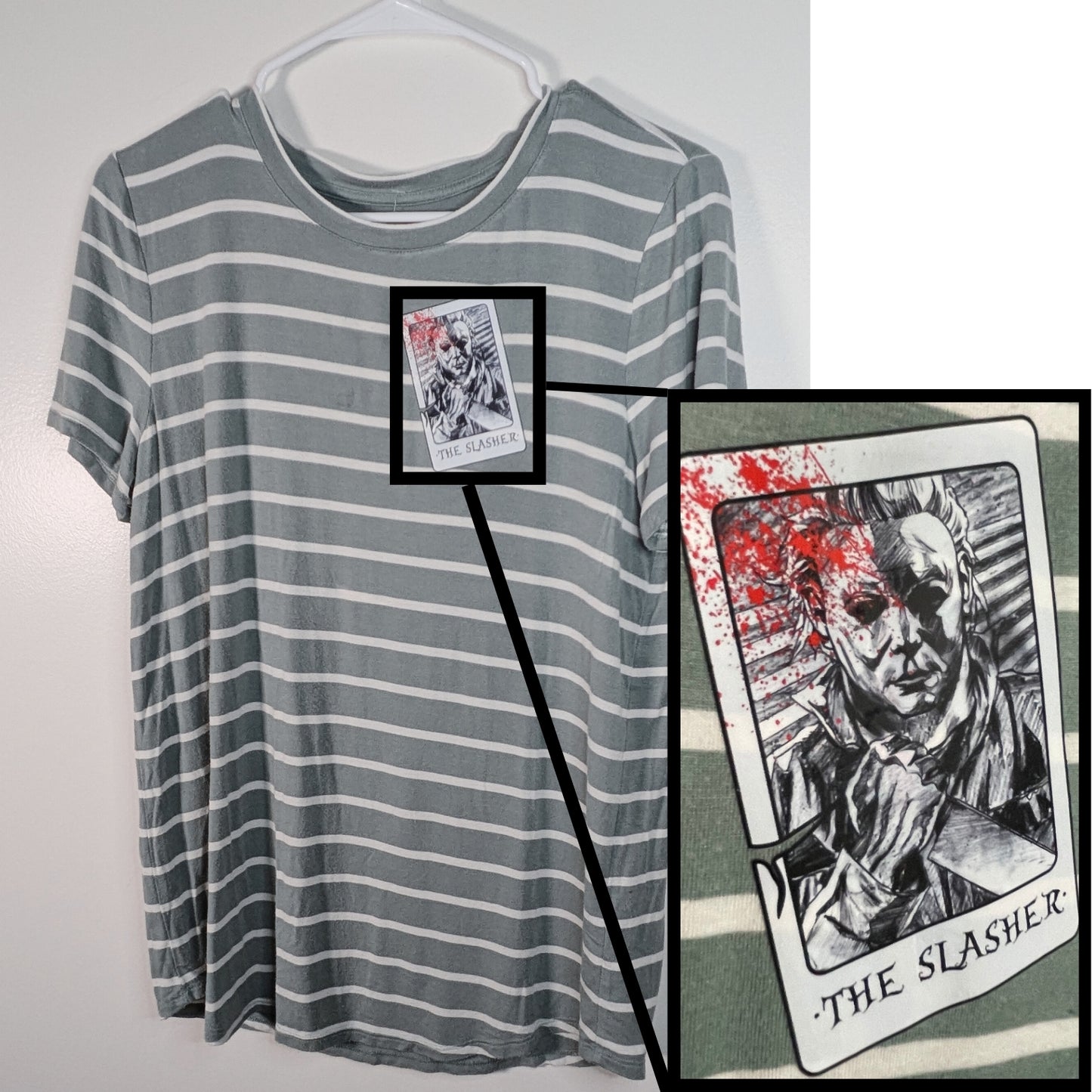 Green Striped Halloween Movie Michael Myers T-Shirt 💚