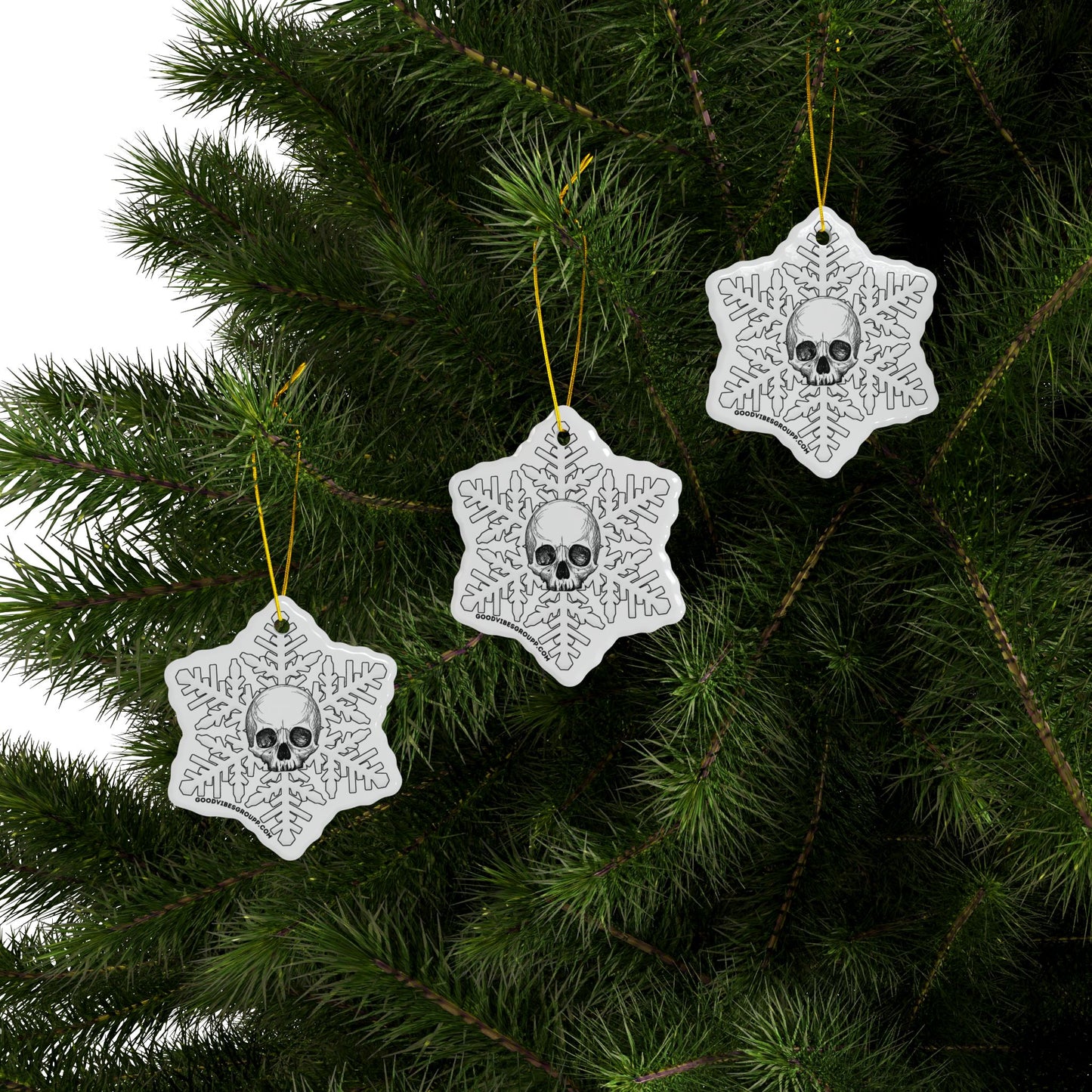 Minimal White Skull Snowflake Christmas Ornament 1pc, 3pcs, 5pcs, or 10pcs