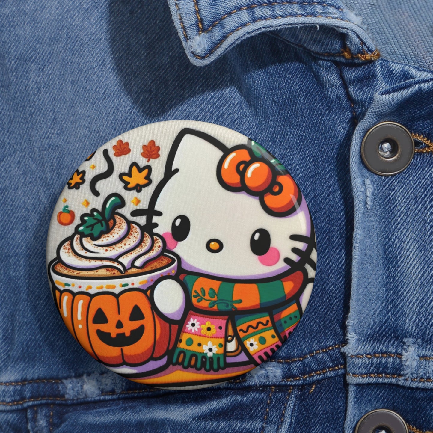 Fall Kitty Pumpkin Spice Latte Pin Buttons