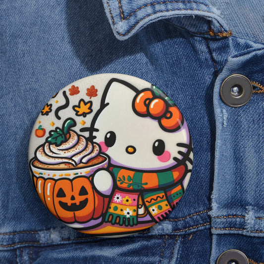 Fall Kitty Pumpkin Spice Latte Pin Buttons