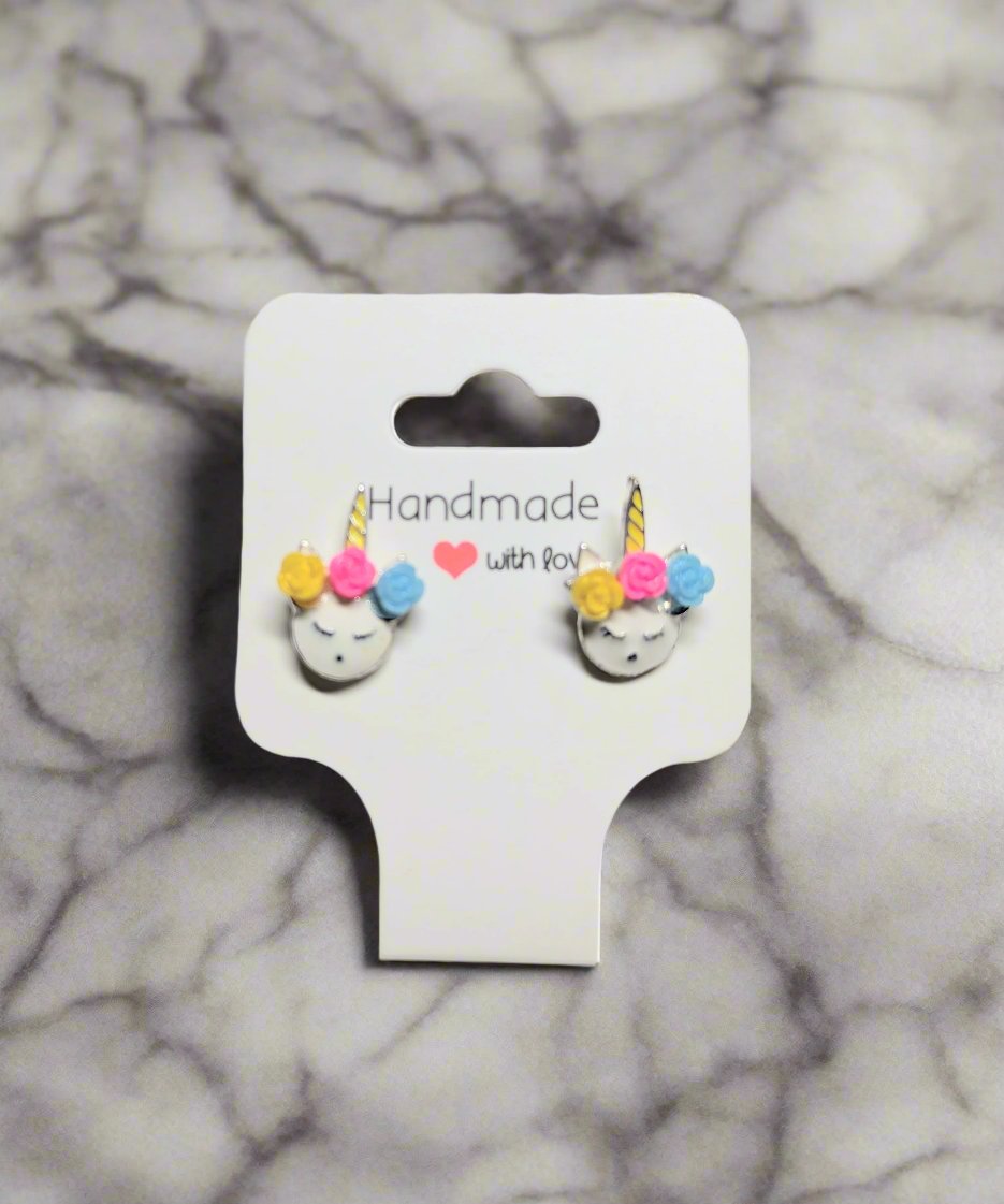 🦄 Unicorn Flower Crown Stud Earrings Set