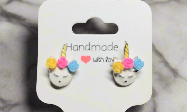 🦄 Unicorn Flower Crown Stud Earrings Set