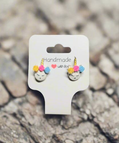 🦄 Unicorn Flower Crown Stud Earrings Set