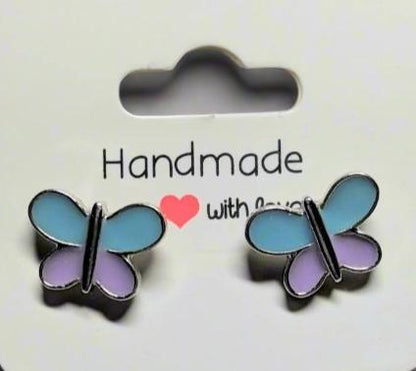 🦋 Light Blue and Light Purple Butterfly Stud Earrings