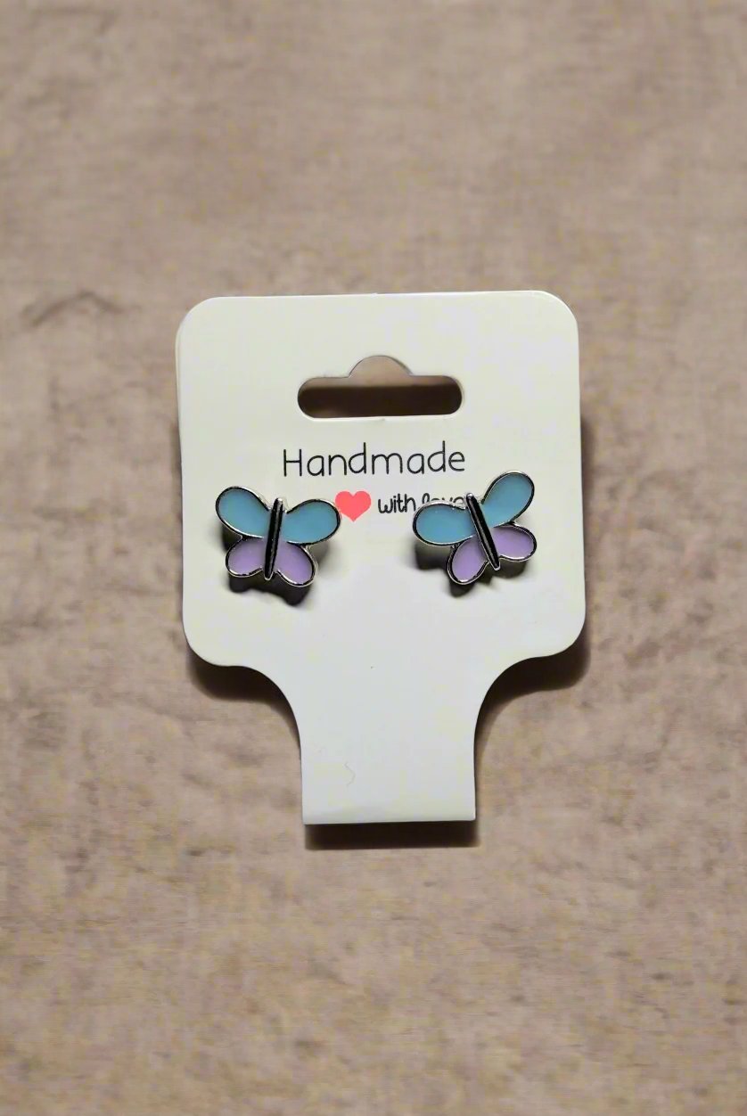 🦋 Light Blue and Light Purple Butterfly Stud Earrings