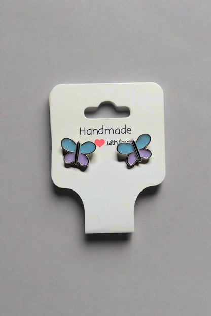 🦋 Light Blue and Light Purple Butterfly Stud Earrings