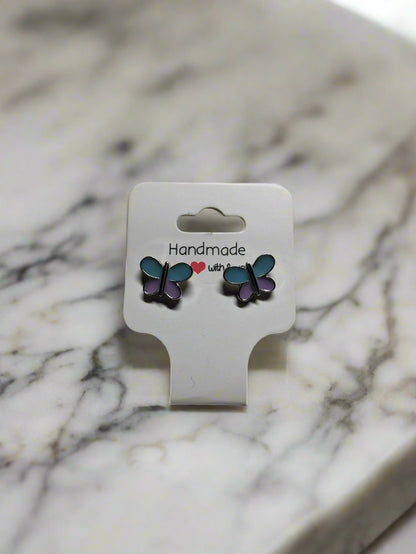 🦋 Light Blue and Light Purple Butterfly Stud Earrings