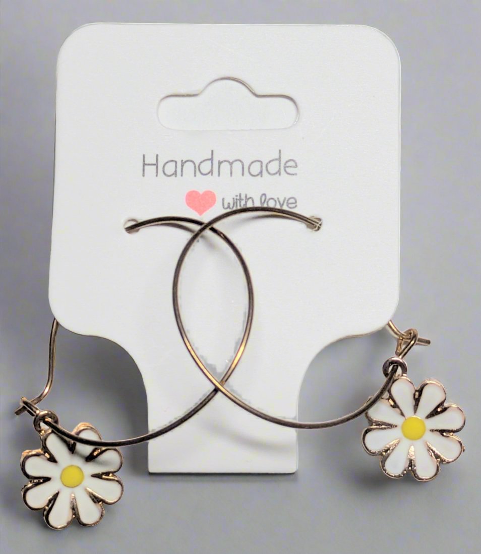 🌻 White Daisy Flowers Hoop Earrings