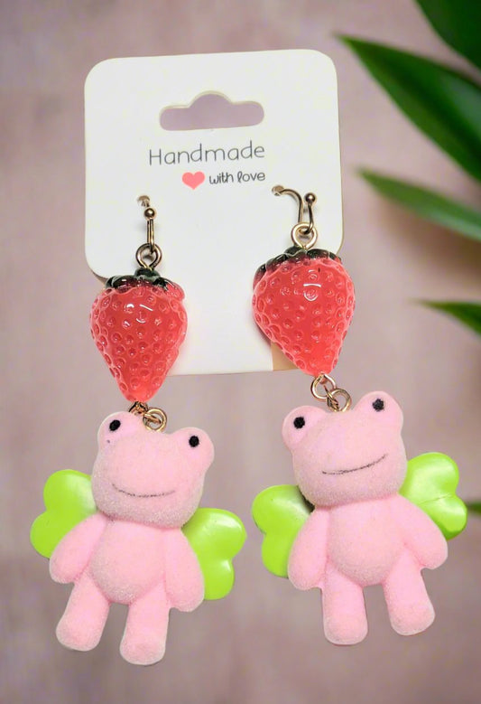 🐸 Fairy Frog Strawberry Earrings