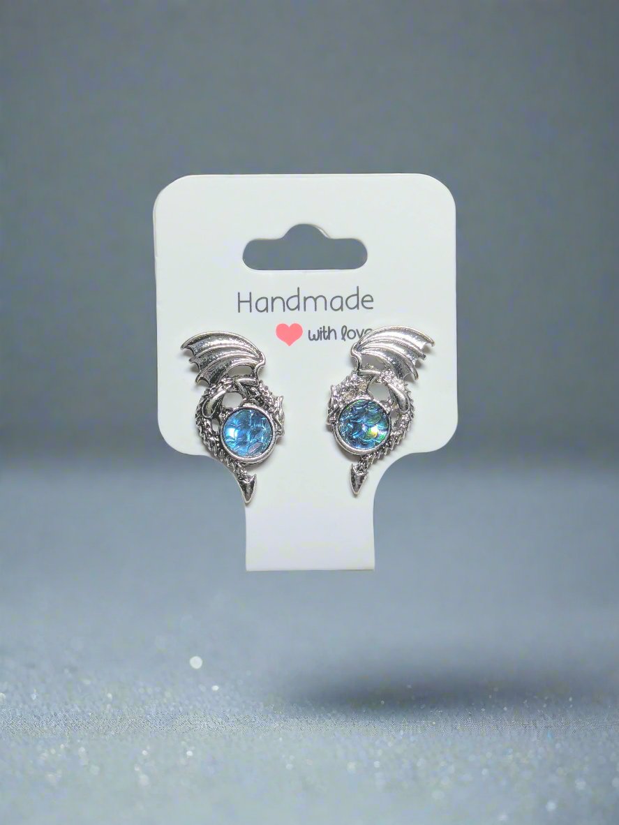 Dragon Baby Blue Gem Stud Earrings 💎